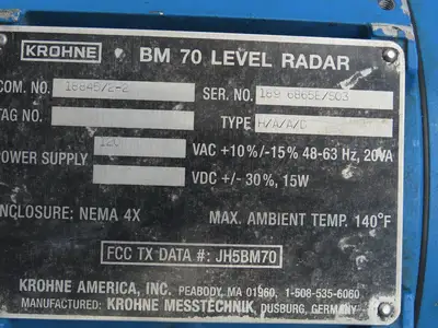 Krohne BM70 Level Radar Digital Signal Processing Volume Distance 120VAC