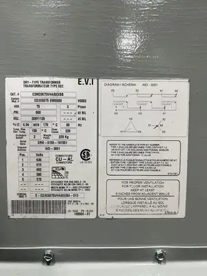 75 KVA 600 to 208Y/120V Isolation Multi-tap