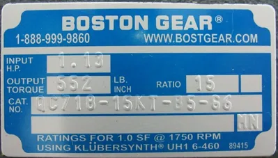 NEW BOSTON GEAR QC718-15KT-B5-G6 GEAR REDUCER 15:1 QC71815KTB5G6