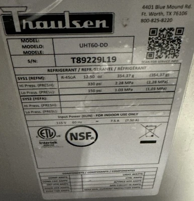 174-0160 Traulsen UHT60-DD 60” Self Contained Undercounter Cooler