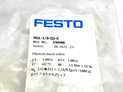 530040, HGL-1/8-QS-6 | Festo HGL-1/8-QS-6 Piloted Non-Return Valve G1/8 0.5 Bar - 10 Bar 530040 - New
