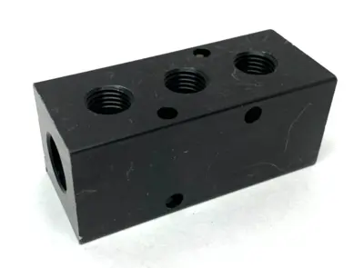 USED POLYCONN PNEUMATIC MANIFOLD 3-PORT 1/4” NPT OUT 3/8” NPT IN