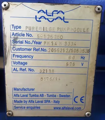 (2) Alfa-Laval BWPX 307 TGD-71 oil concentrator modules, SS.