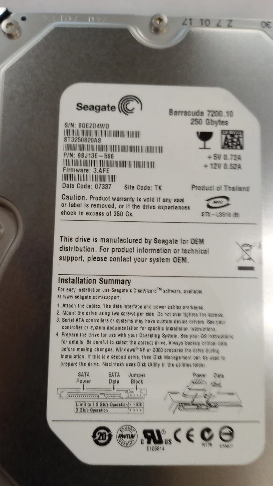 USED Seagate ST3250820AS