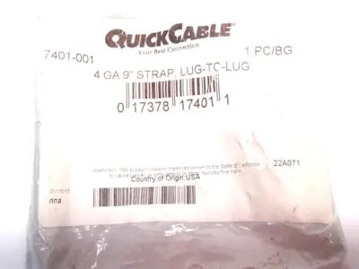 NEW QUICKCABLE BRAIDED GROUND STRAP 3/8" HOLE, 4 GAUGE, 9” LUG-TO-LUG