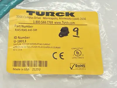 New | in-Stock Turck Ethernet Cordset RJ45 To RJ45 5m U-18013 Misc Electrical & Power Parts Michigan US | Maverick Industrial Sales #1402965