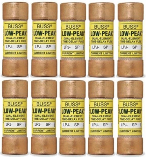 Eaton Cooper Bussmann LPJ-2SP Time Lag Cylinder Fuses, 2A, Class J, Pack of 10 [New]