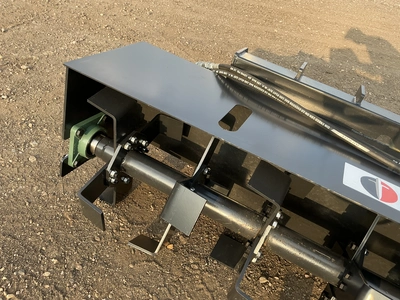 New JCT 72” Hydraulic Rototiller Skid Steer Attachment, Universal Quick Attach, has hydraulic hoses ...