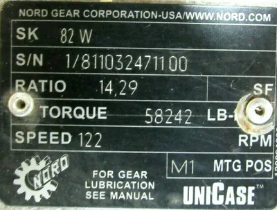 NEW NORD SK82W GEAR DRIVE 14.29:1