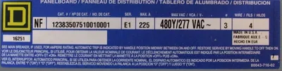 NEW SQUARE D 12383507510010001 PANELBOARD 225A 480Y/277VAC SER.E1 38350751-001