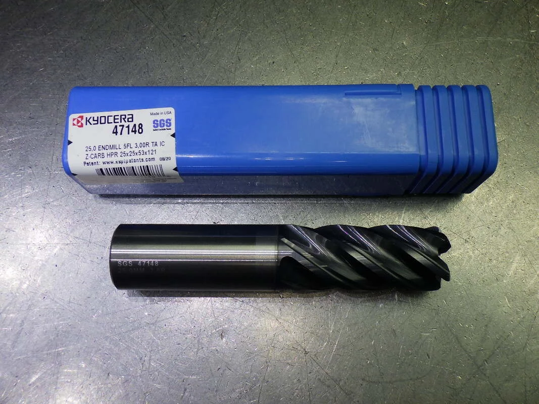 Kyocera / SGS 25mm Coolant Thru 5 Flute Carbide CR Endmill 3mm R 47148 (LOC234)