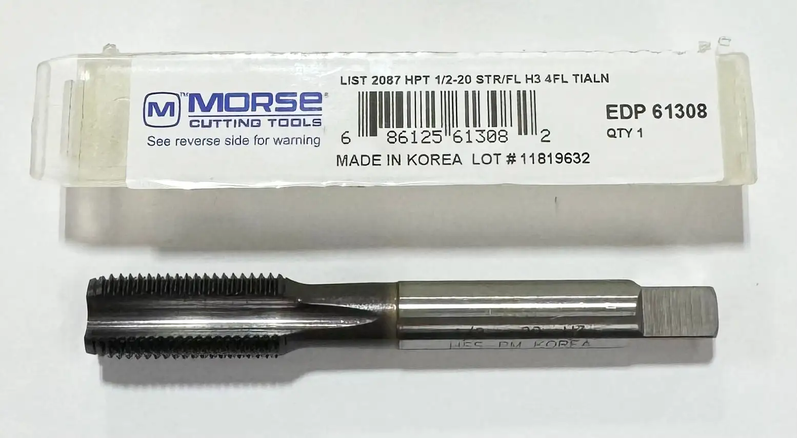 Morse 1/2"-20NF HSS-PM Semi-Bottoming Tap Straight Flute H3 4FL TiAlN