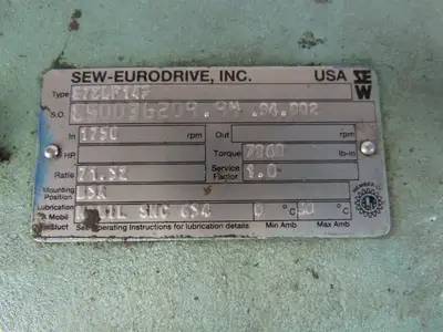 SEW-EURODRIVE S72LP145 3Hp 180VDC Gear Motor W/Brake 71.32:1 Ratio BaldorCDP3604