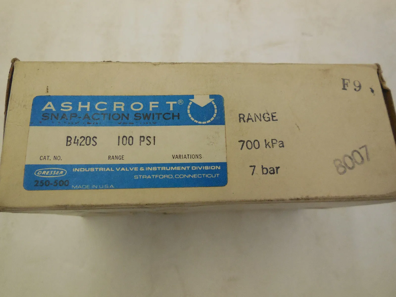 NEW ASHCROFT B420S PRESSURE SWITCH 100 PSI