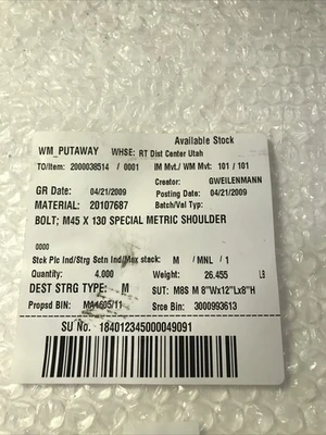 * NEW SPECIAL METRIC SHOULDER BOLT  M 45 X 130 SUT: M8S M 8” WX12” LX8”H#