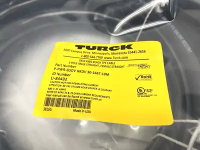 NEW TURCK POWERFAST CABLE 3-PIN M/F STRAIGHT U-84432
