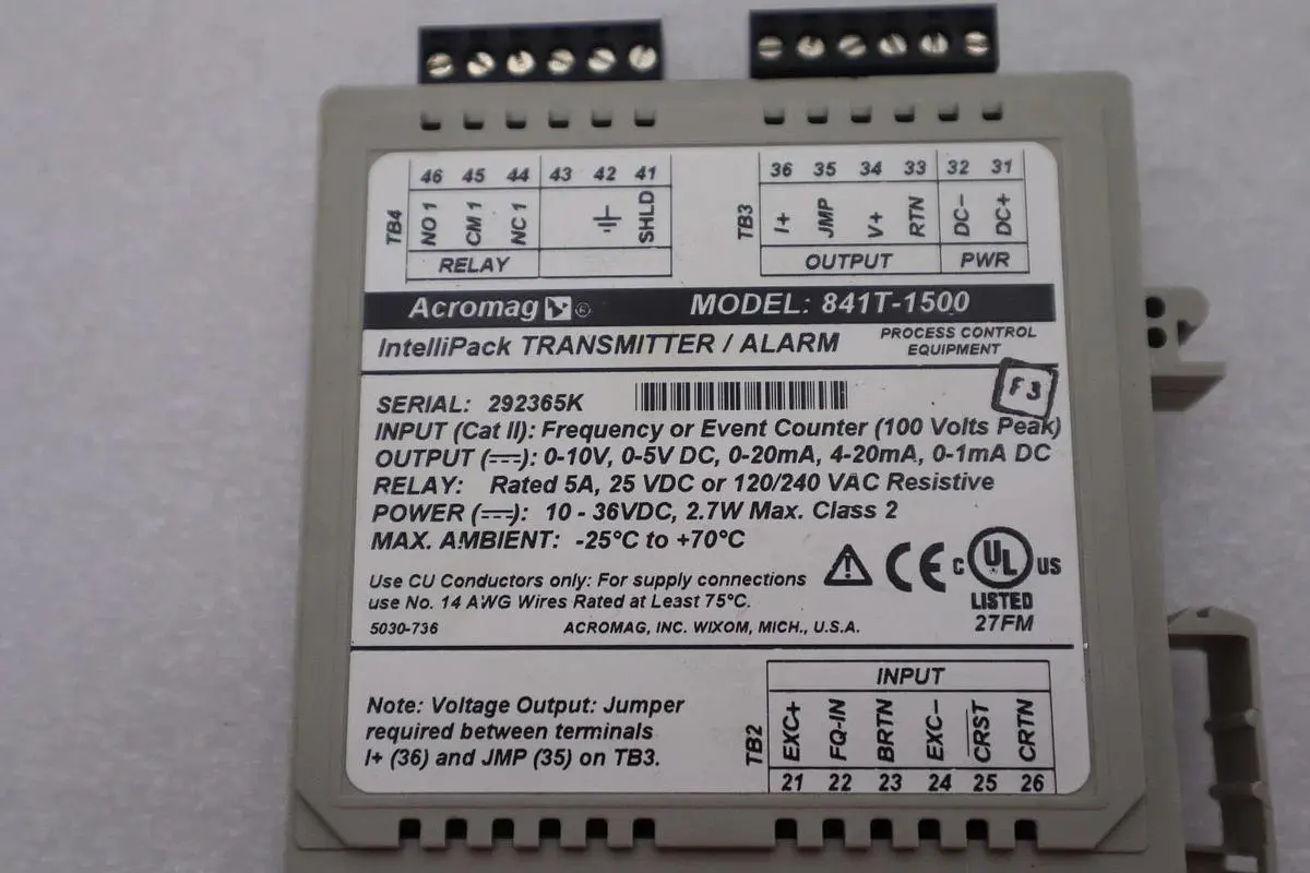 Acromag Transmitter Alarm Model: 841T-1500 Ser. 292365K CAT II New Stock #2664