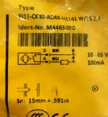 NEW TURCK M4465090 PROXIMITY SENSOR BI15-CK40-AD4X-H1141 W/BS 2.1