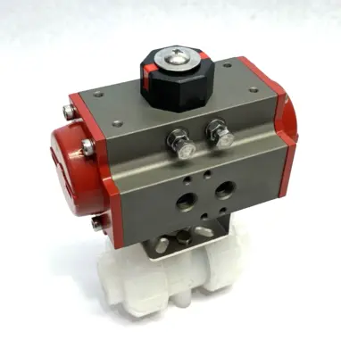 USED PNUTEC PNEUMATIC ACTUATOR W/ 2-WAY PVC TRUE UNION BALL VALVE