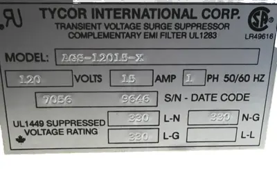 NEW TYCOR AGS-120-15-X TRANSIENT/NOISE SURGE SUPPRESSOR AGS12015X