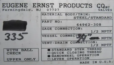 NEW BOX OF TWO EUGENE ERNEST 335 VALVES 3/4" 64962-308
