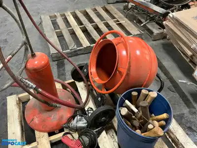 Skid Lot of Tools Including Hammer Handles, Skil Drill, Milwaukee Drill, Rocket Omega Bead...