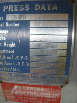 Niagara A-8 Punch Press 8 Ton 1 phase