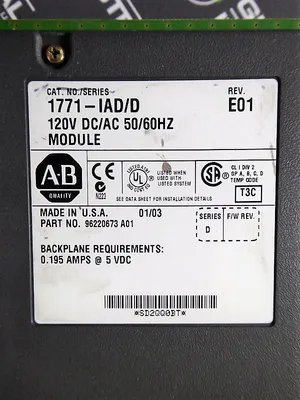 Allen Bradley 1771-IAD/D PLC-5 120V AC/DC 50/60Hz Module Rev. E01 No Block Used