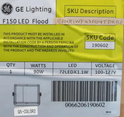NEW GENERAL ELECTRIC EFMR1WFF43G4TDKBZ LED FLOOD F150 190602