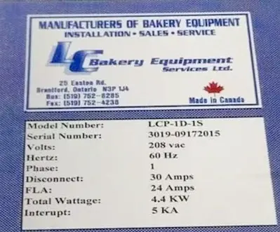 USED LC BAKERY EQUIPMENT LCP-1D-1S