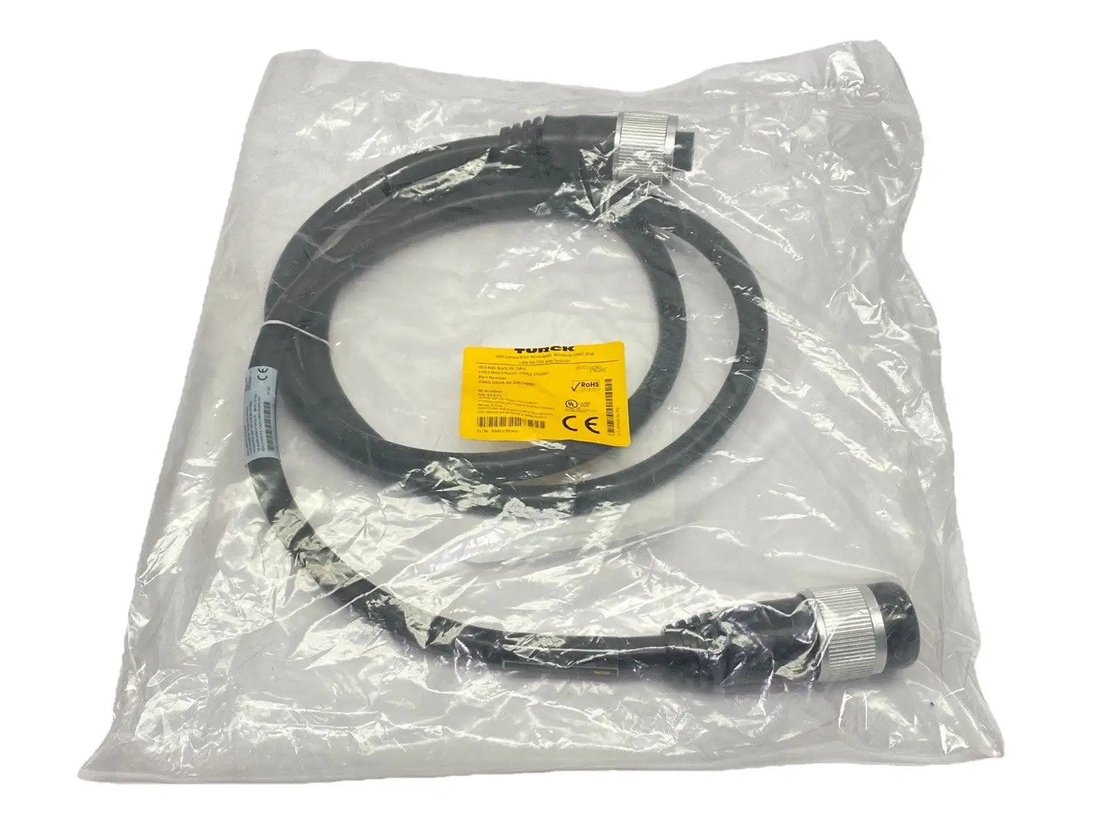 NEW TURCK POWER CORDSET 1-3/8" 4-PIN MALE / FEMALE 2M U2-15371
