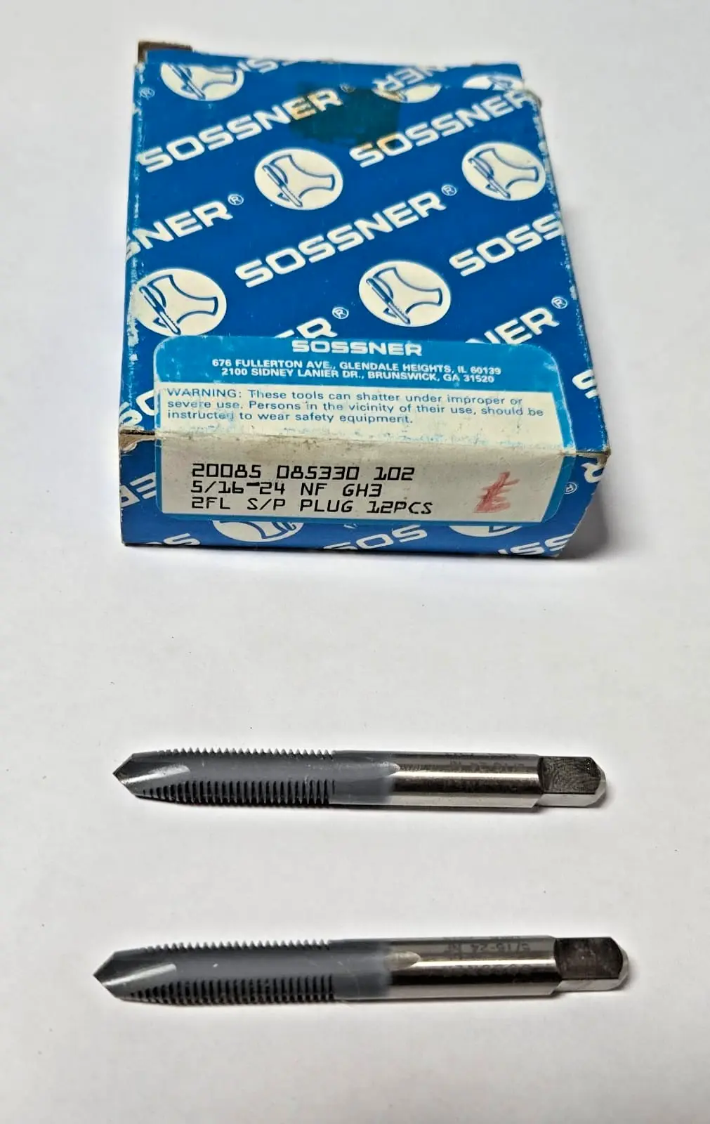 Lot of 2 Sossner 5/16-24 NF HSS GH3 Tap Plug 2 Flutes Brand New