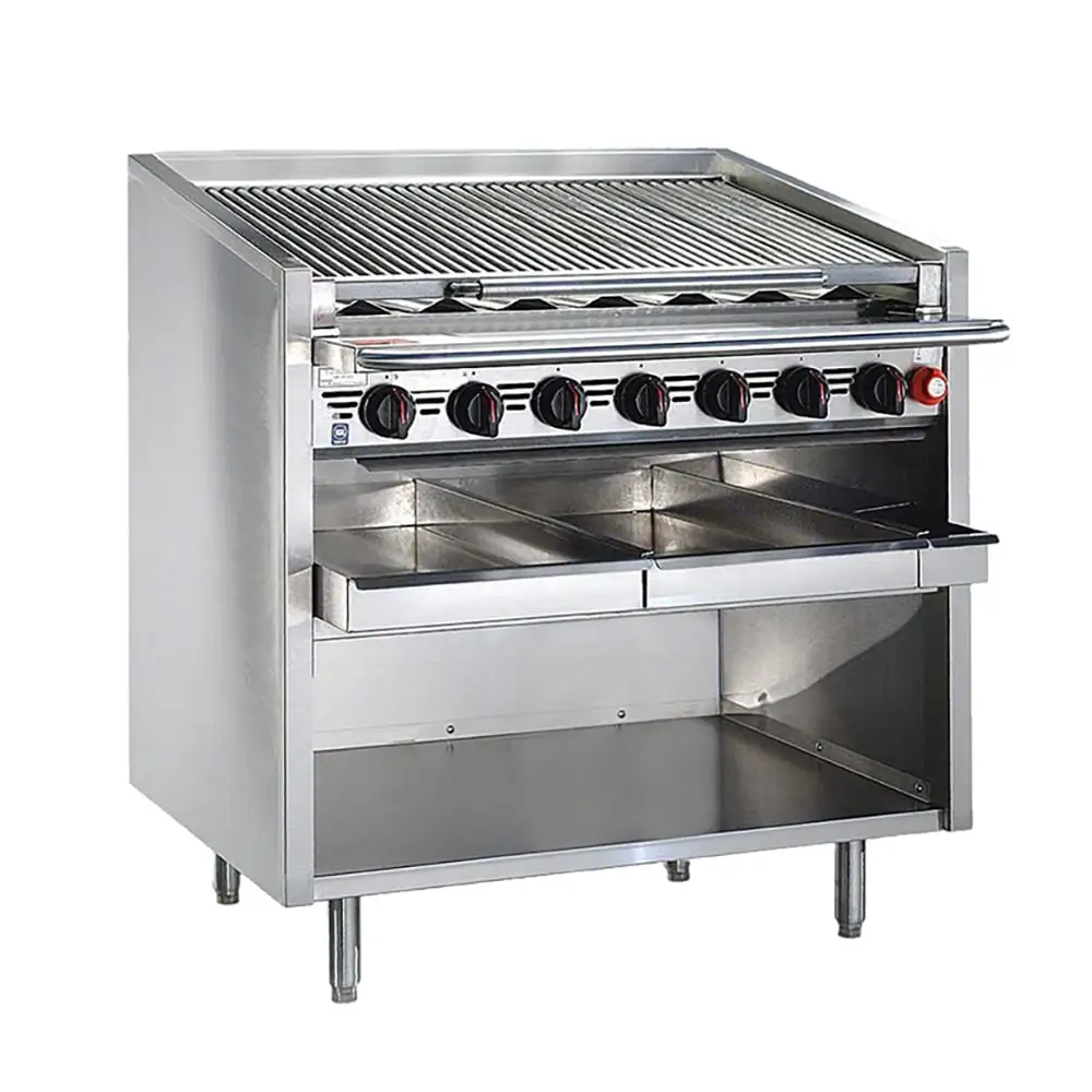 Bakers Pride F-36RS-C 36" Floor Model Gas Charbroiler W/ Coal Radiants - (7) Burners, Liquid Propane