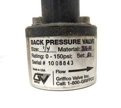 NEW GRIFFCO VALVE BPV025-S BACK PRESSURE VALVE BPV025S