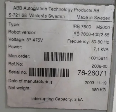 USED 2003 ABB IRB 7600-400/2.55