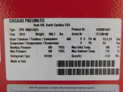 Used CHICAGO PNEUMATIC CPX700(A14)UL Air Compressor Dryers Ohio US | Equipment Recovery Corp. #1330522