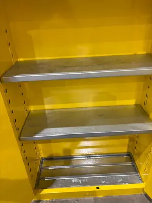 45 GALLON X 2 DOOR EAGLE FLAMMABLE MATERIALS MODEL #4510X STORAGE CABINET, 43” X 18” X 65” HIGH: YOBRO  #24507
