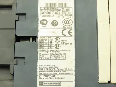 Schneider Electric LC1D95 Motor Starter 60Hp 600V 3Ph 110A 45698 AWG Coil 110VAC