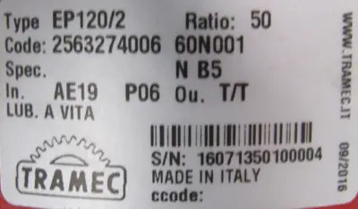 NEW TRAMEC EP120/2 GEAR REDUCER 50:1 EP1202