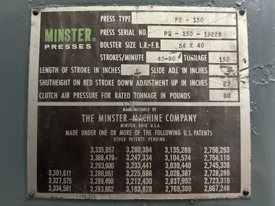 USED 1970 MINSTER MINSTER P2-150-54 PRESS