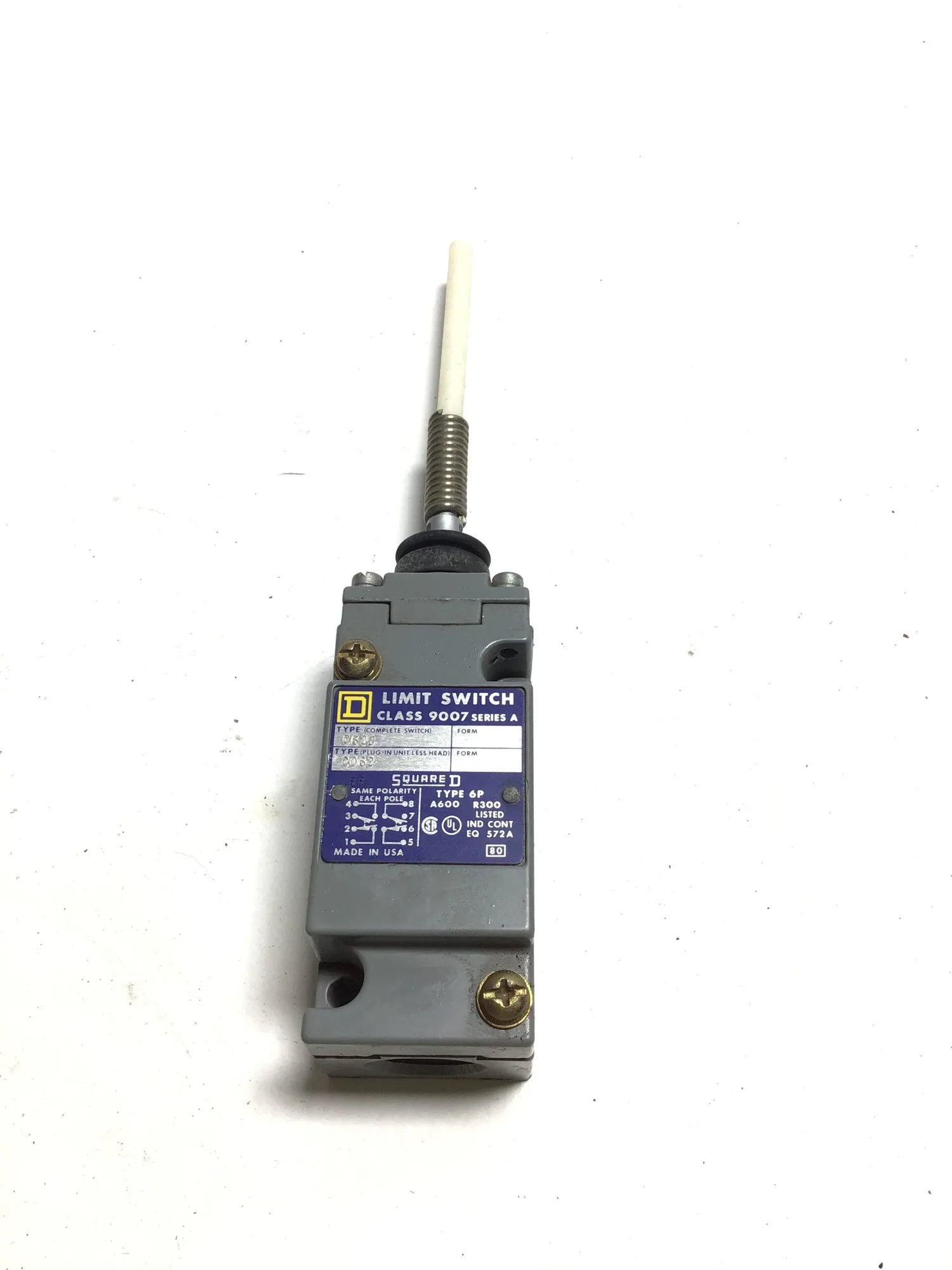 Square D 9007 Series A Limit Switch C62J C062 Rod Lever 600 V AC 10 Amps