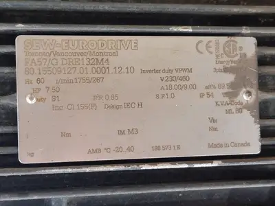 Used SEW-EURODRIVE FA57/G DRE132M4 Motors (misc) British Columbia CA | Lenmark #246797