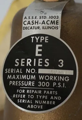 NEW CASH ACME TYPE E SERIES 3 REGULATOR