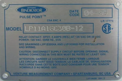 NEW BINDICATOR LP11A1GC30B-12 LEVEL TRANSMITTER LP11A1GC30B12