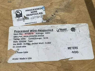 RF50679 | Turck  Reelfast Flexible Service Cable, Gray, PVC, 3 x 16AWG 10 FOOT - New Other