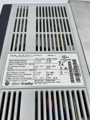 Used ALLEN-BRADLEY ALLEN-BRADLEY 20A D 5P0A3 AYNNNC0 SER A Variable Speed Drives | ND Industrial Surplus #1214009