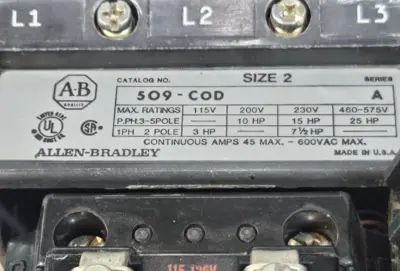 Allen Bradley 509-COD/A Size2 Nema Starter Loc4E38