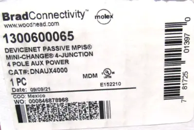 NEW MOLEX WOODHEAD 1300600065 DEVICENET DNAUX4000