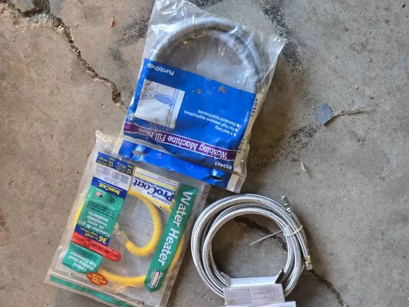 Washing Machine Fill Hose, Water Heater Connector, and Gas Connector Set