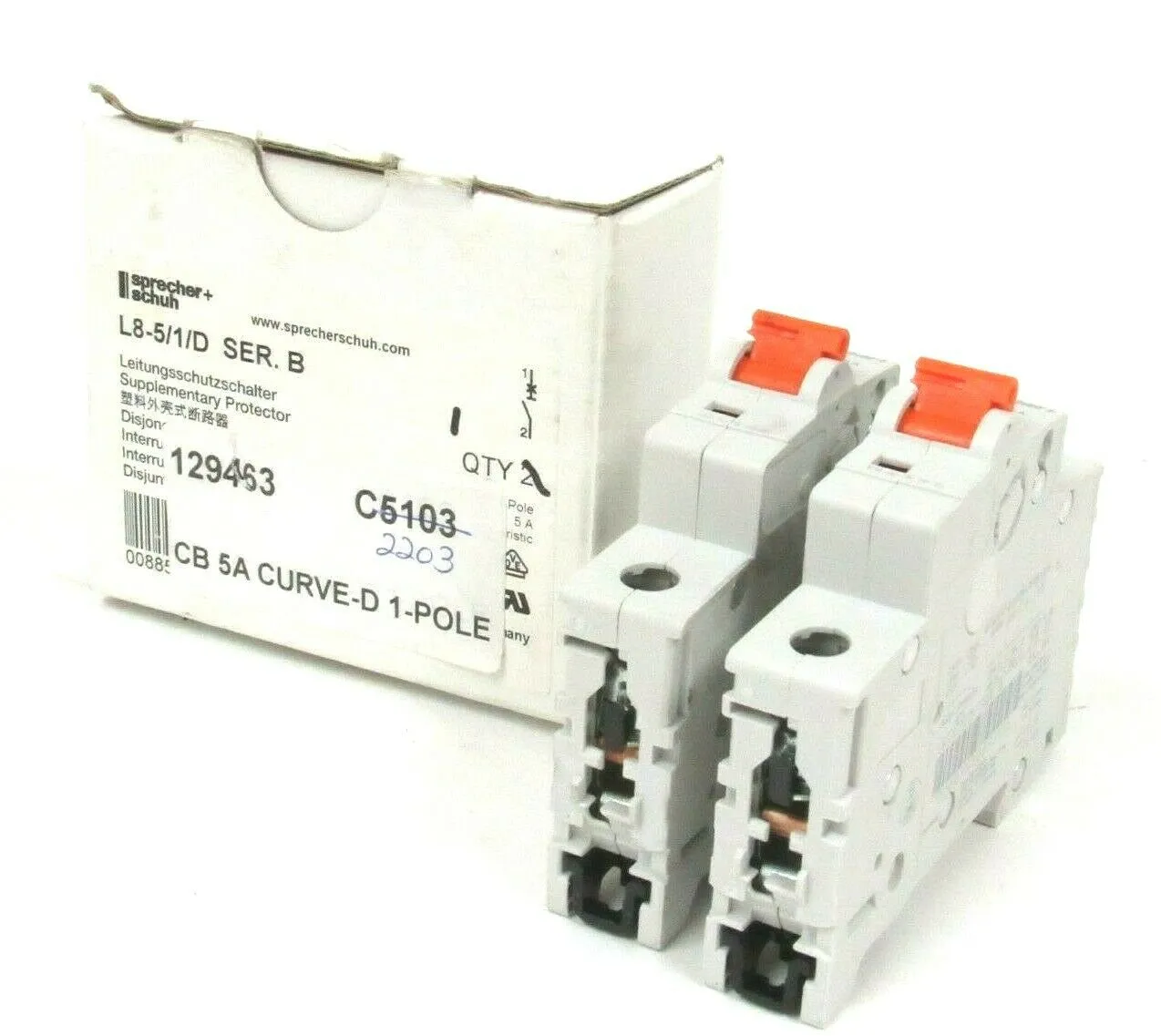 2 NEW SPRECHER SCHUH L8-5/1/D CIRCUIT BREAKERS L851D